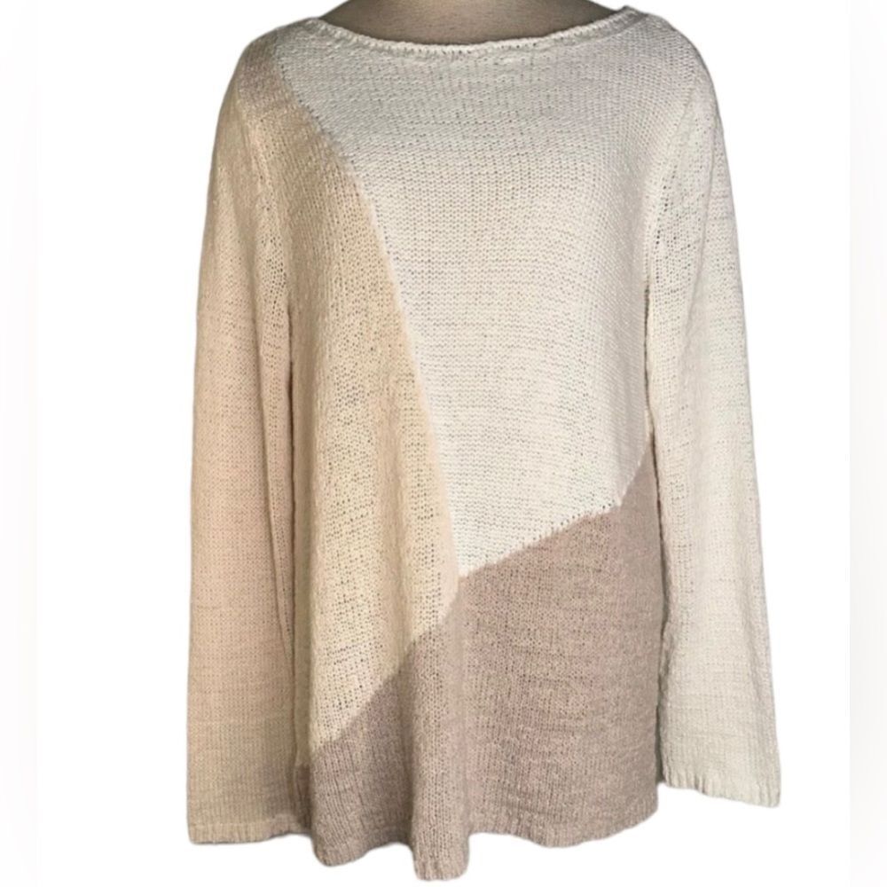 Purejill Womens Mp Colorblocked Cozy Knit Longsleeve Sweater Minimalist Soft